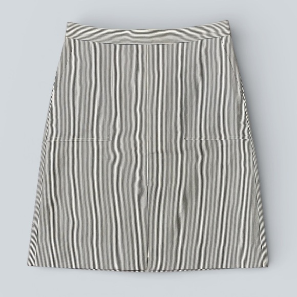 J.Crew Black & White Striped Seersucker A-Line Skirt with Pockets - Picture 1 of 9